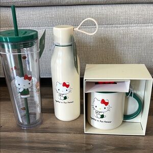 Starbucks Hello Kitty Tumbler, Bottle, and Mug Set - Green and Cream